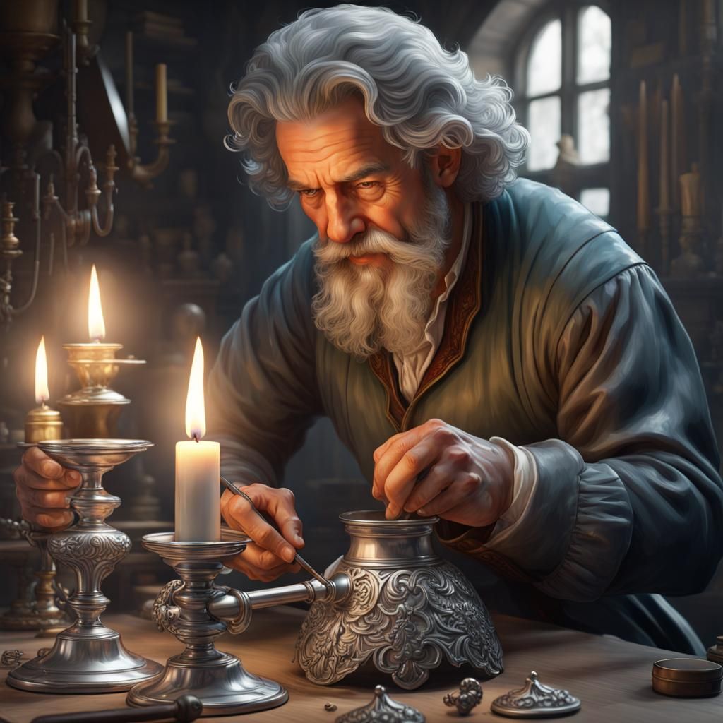 1700s Silversmith Creates Candle Holder, Digital Art