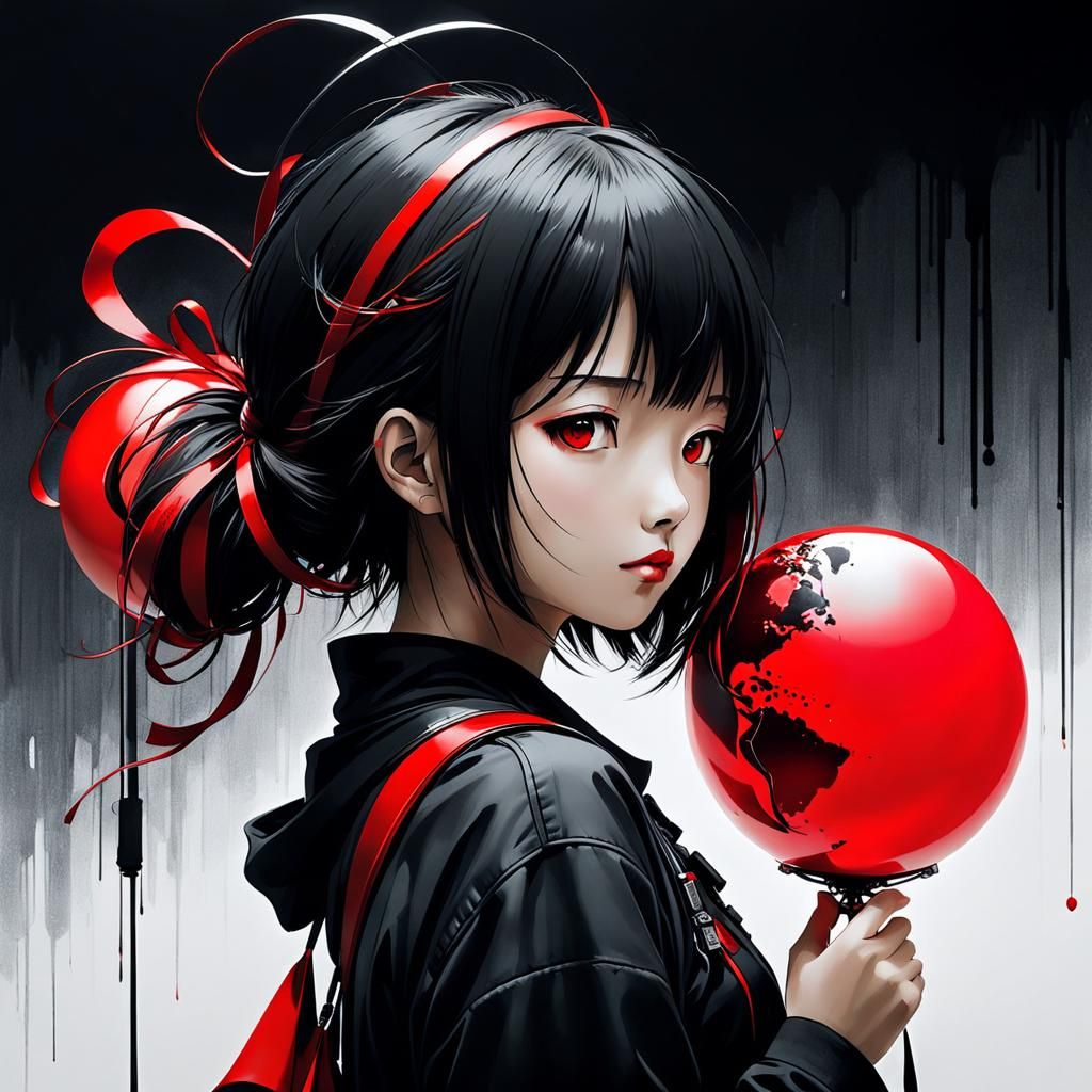 Girl with Red Ribbon: Anime Manga Art