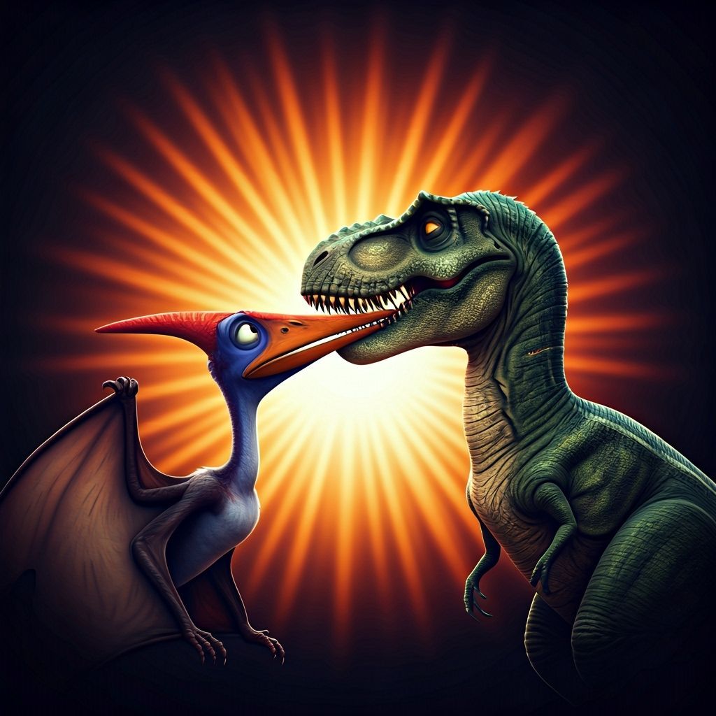 Pteranodon and Tyrannosaurus Rex in Love: 3D Digital Art