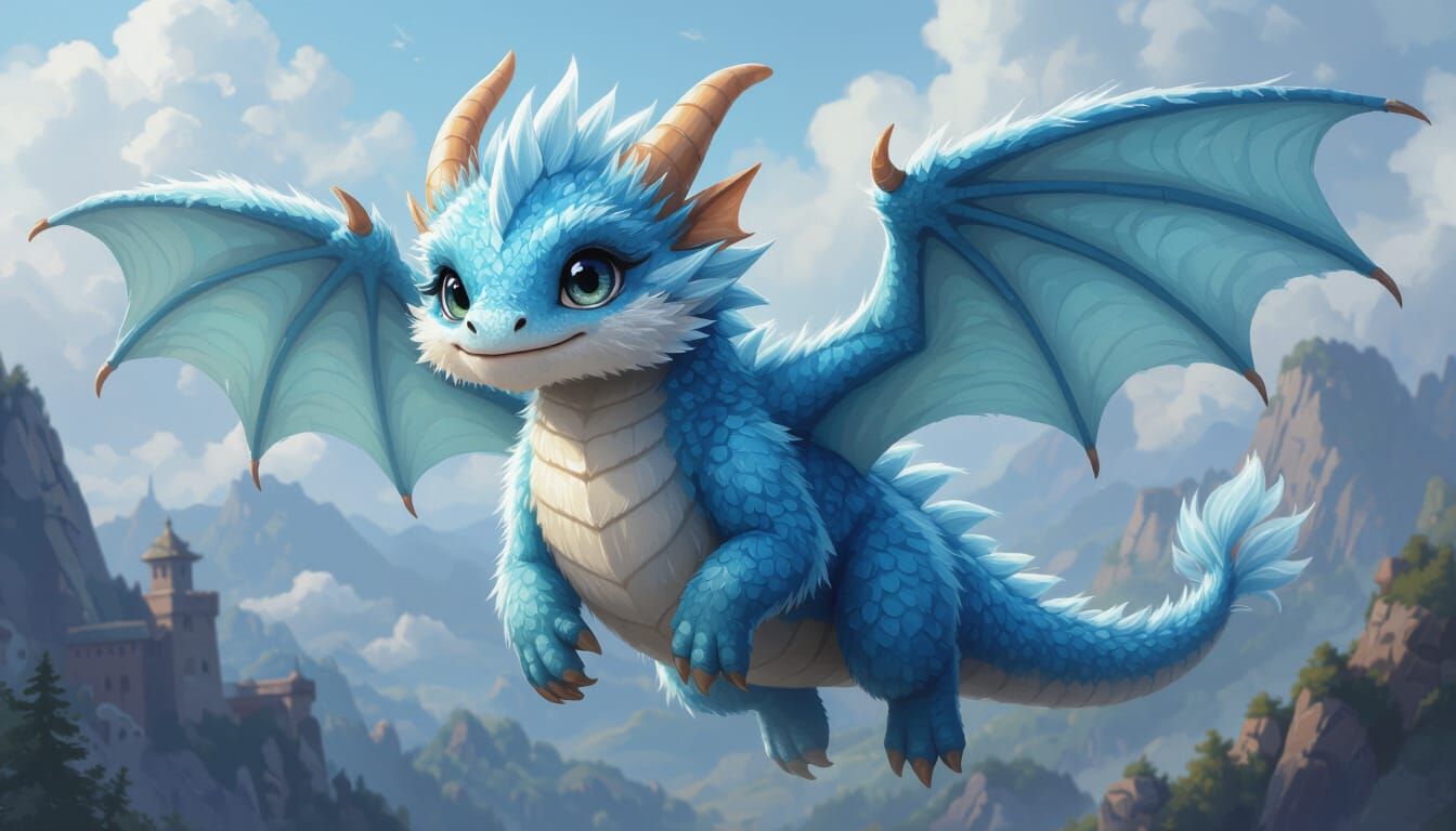 Whimsical Flying Fuzzy Baby Dragon Companion