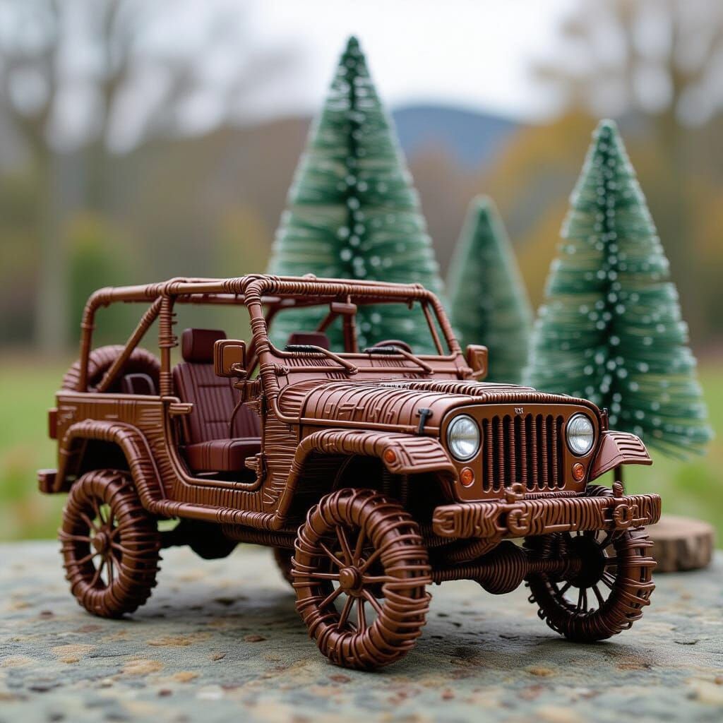 Wire Art Jeep Sculpture with Wire Trees
