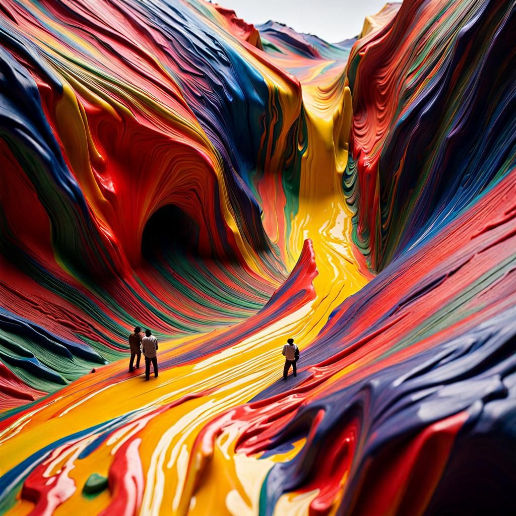 Macro View Inside a Colorful, Textured Oil Painting