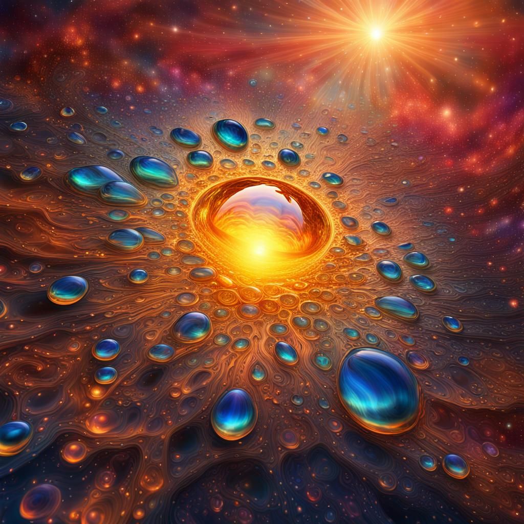 Cosmic Water Droplet with Ethereal Light