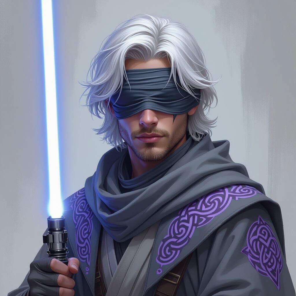 Mirluka Jedi with Blue Lightsaber in Digital Painting Style