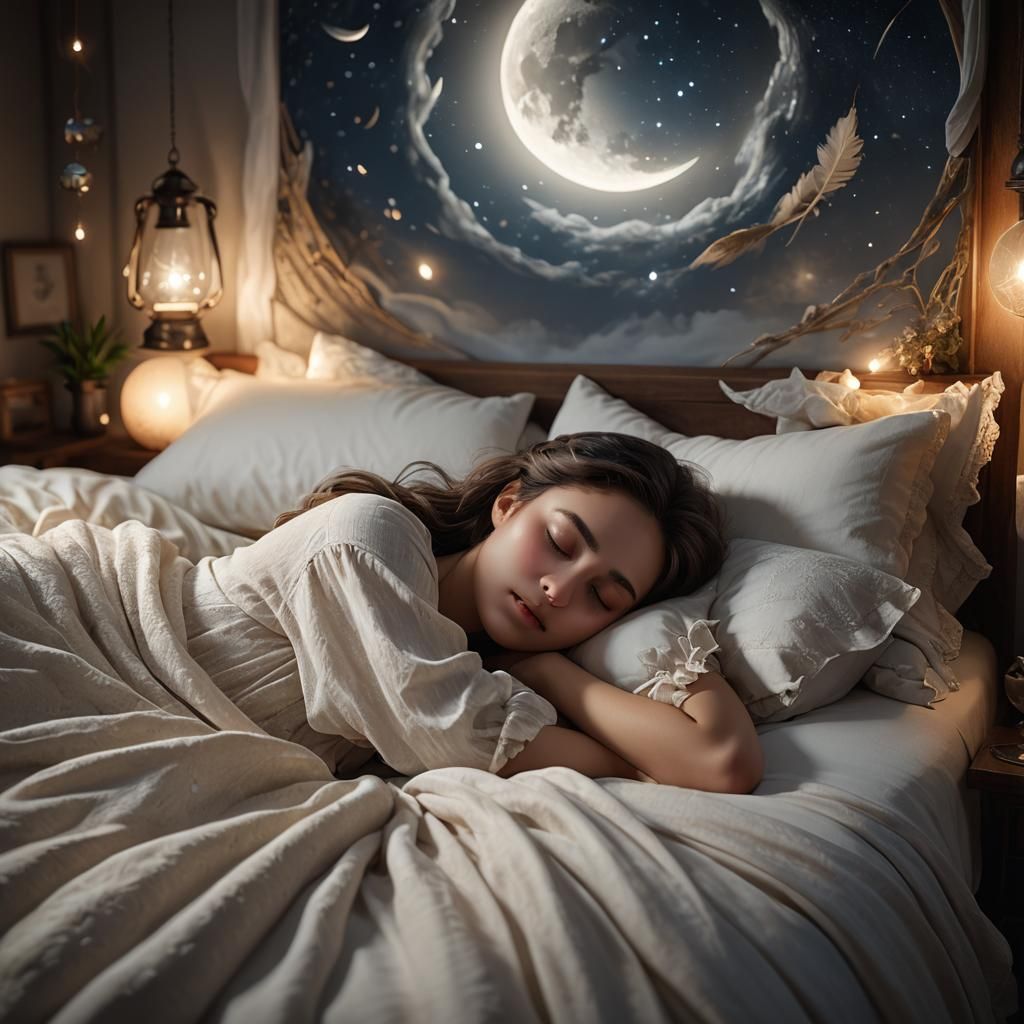 Girl Sleeps Soundly in Ethereal Fantasy Room