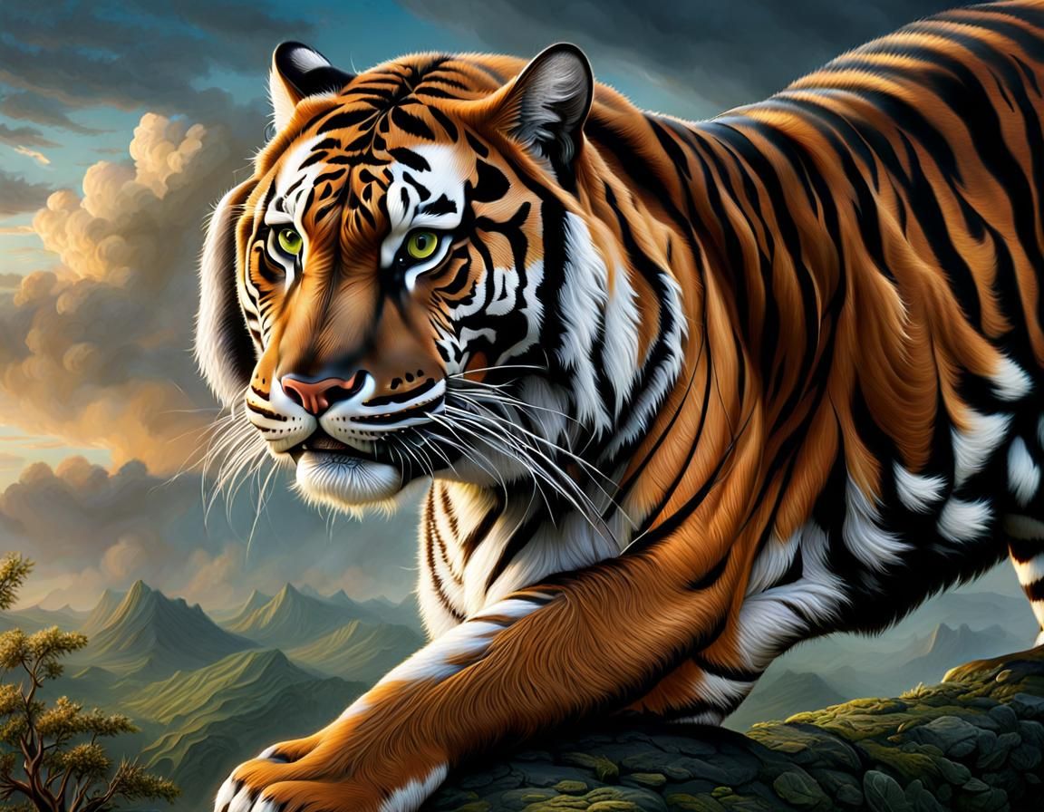 Majestic Bengal Tiger Hunting: Digital Matte Painting