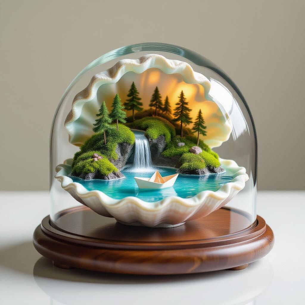 Hand-Shaped Island in Clamshell, Fantastical Realism