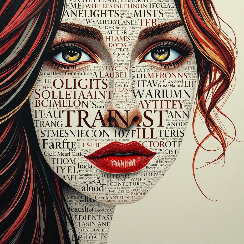 Intricate Typographic Portrait of a Woman in Fantasy Style