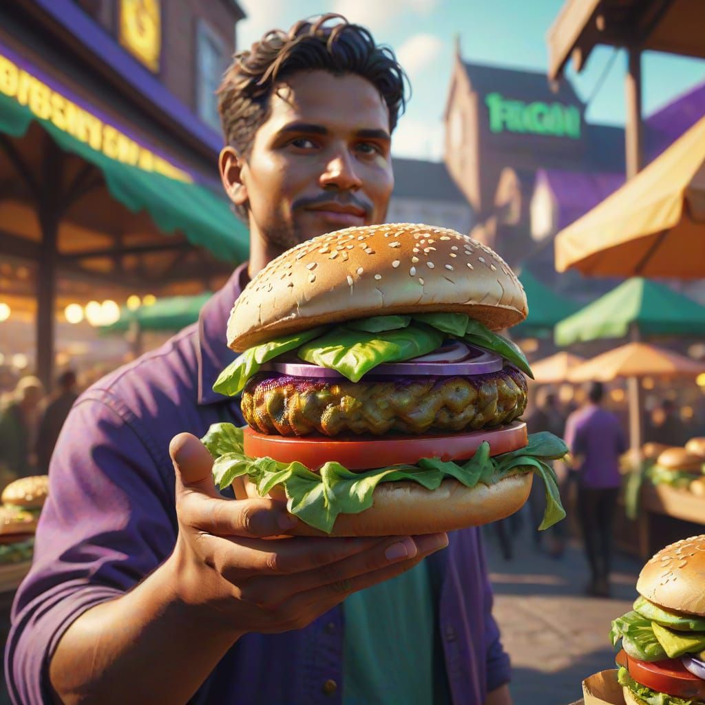Vegan Burger in Fantasy Market, Digital Art