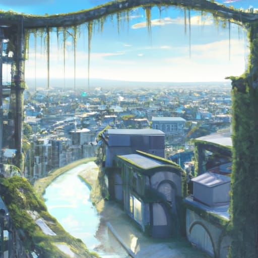 Overgrown City: Studio Ghibli-Inspired Anime Key Visual