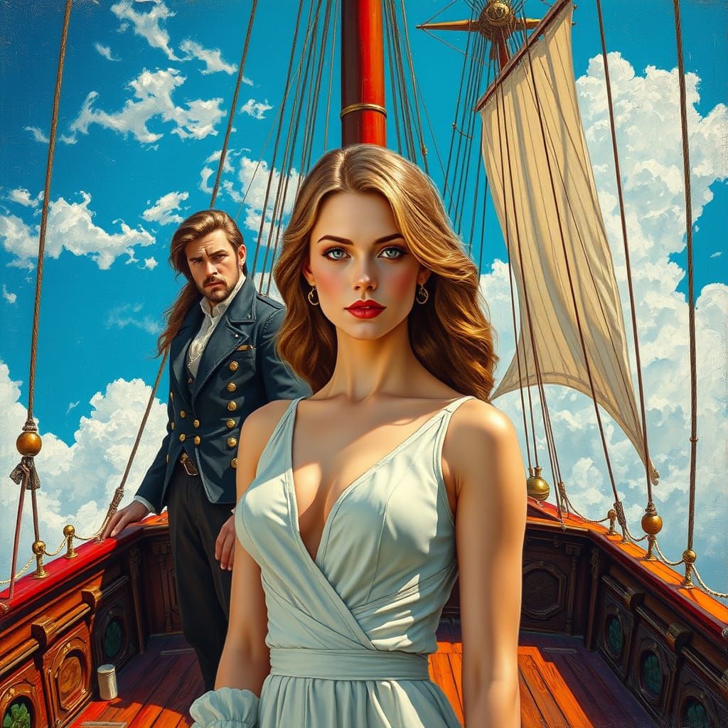 Regal Airship Maiden in Neo-Expressionist Splendor