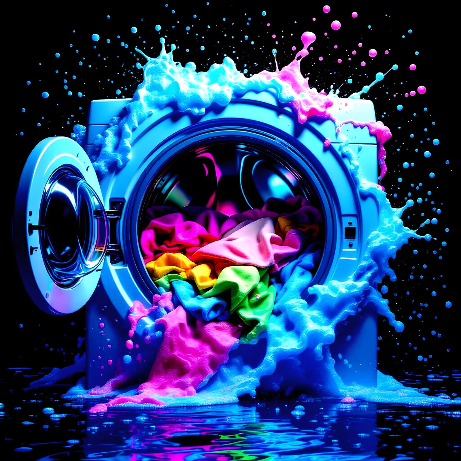 Neon Swirls Inside Washing Machine: Photorealism