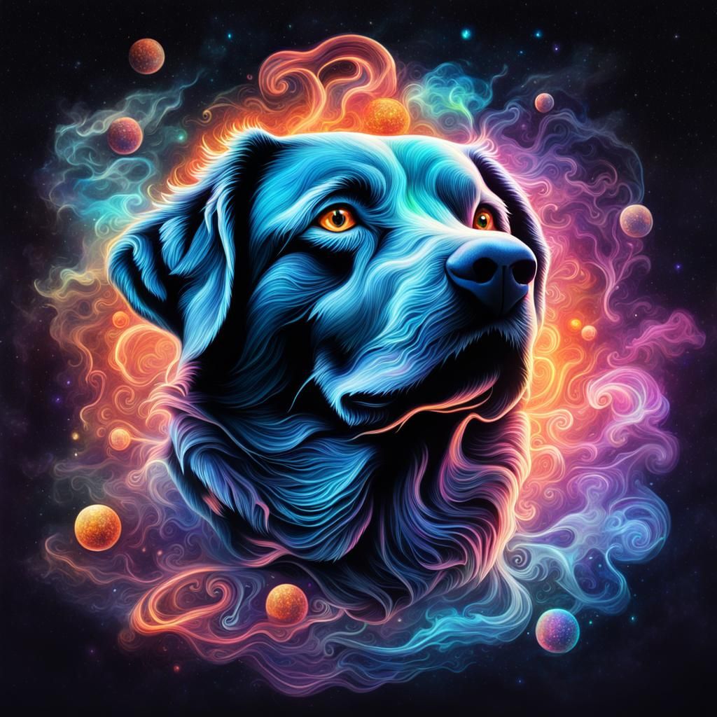 Cosmic Smoke Dog: Holographic Astral Illustration