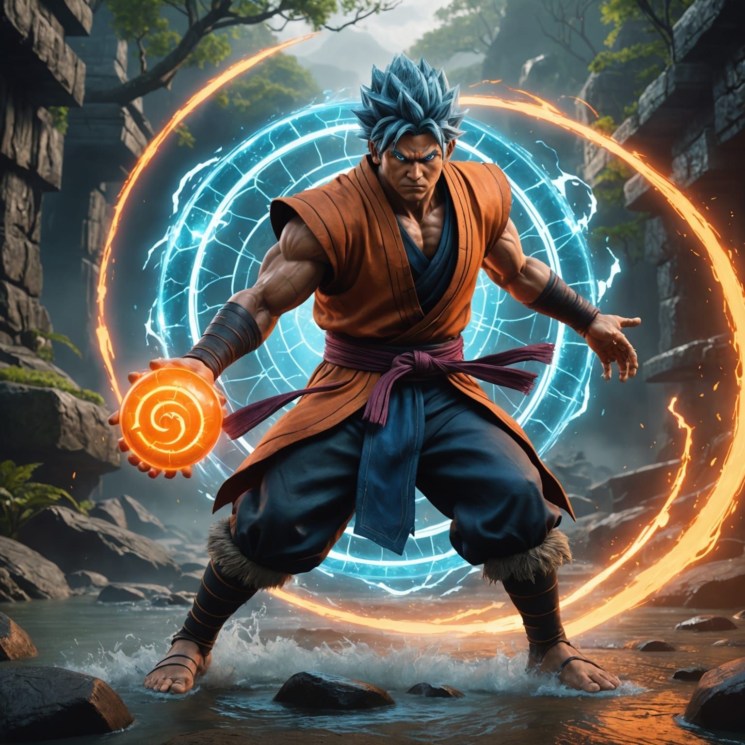 Rasengan Versus Kamehameha: Detailed Fantasy Concept Art