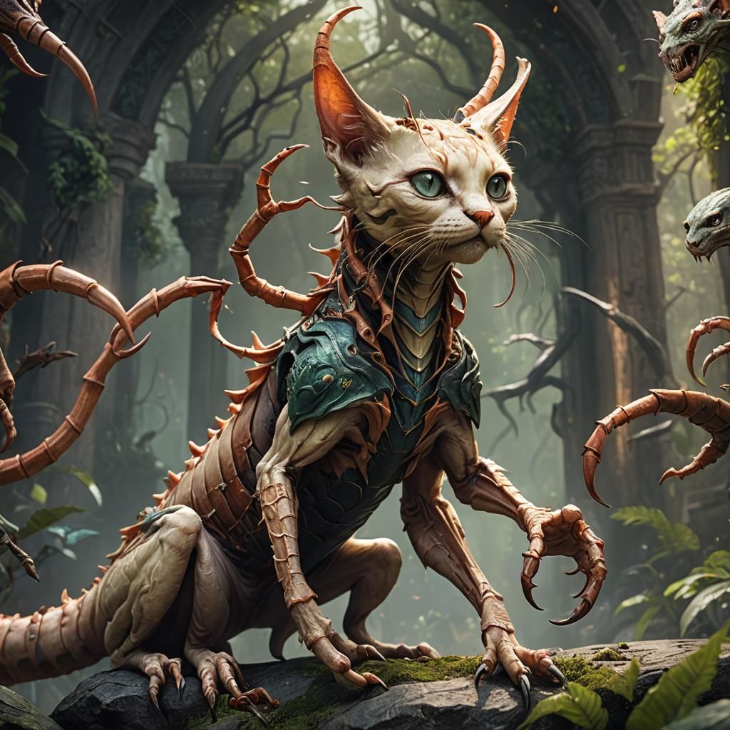 Elven Alien Cat Scorpion Hybrid with Human Hands