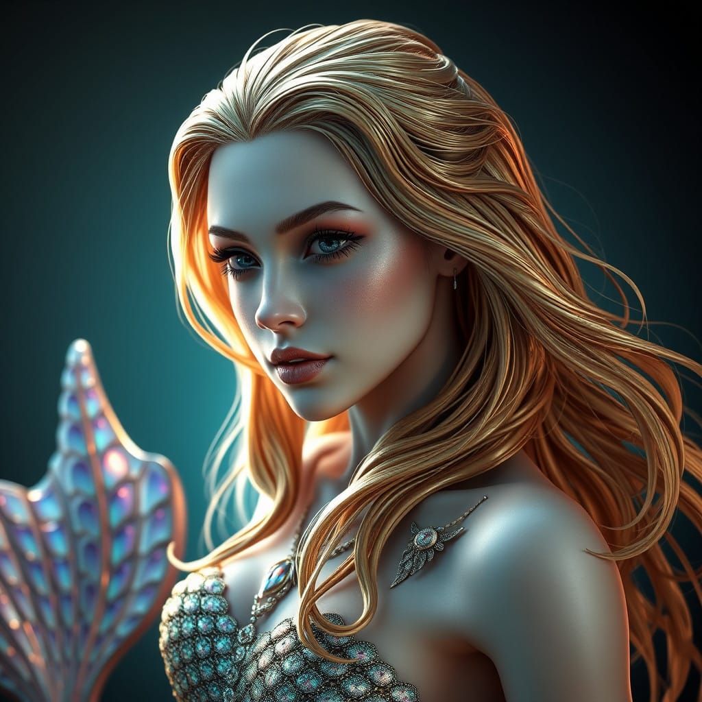 Siren's Enchanting Portrait in Hyper-Realistic Style