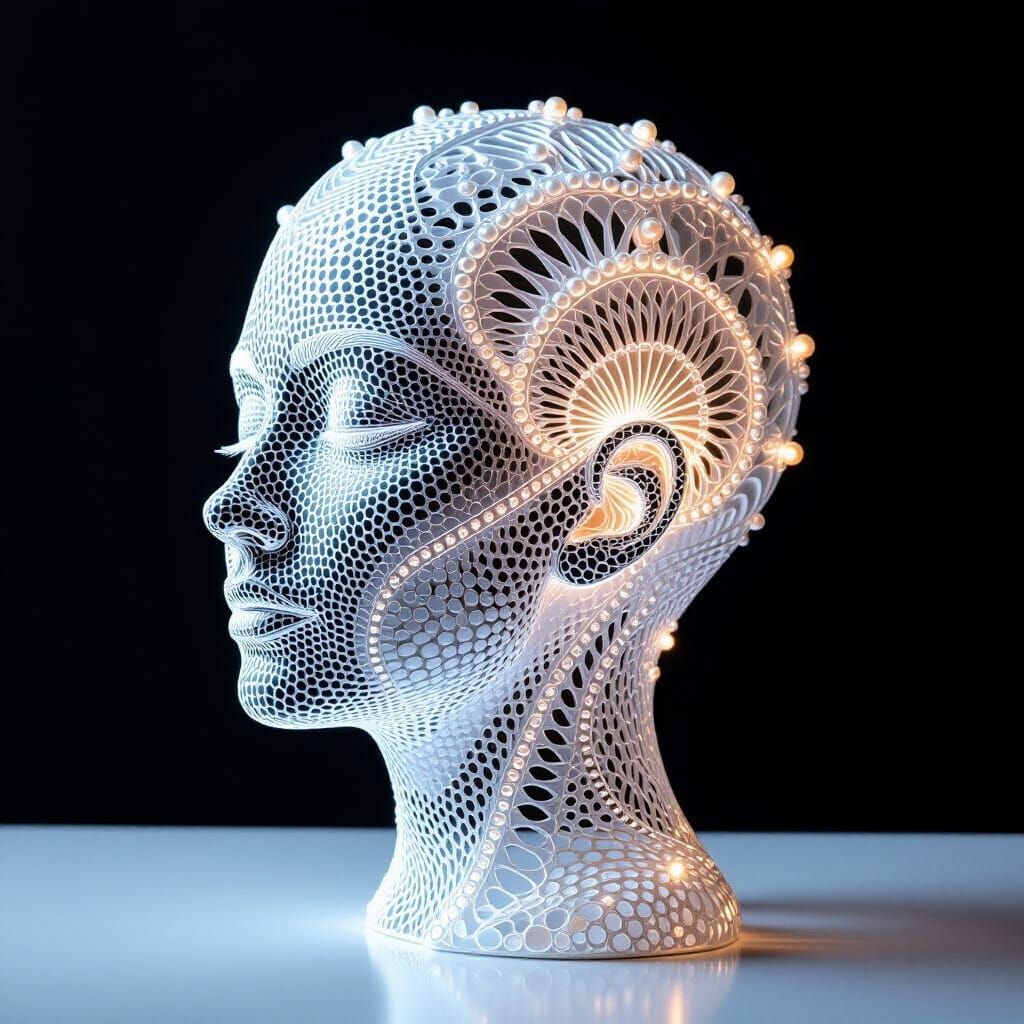 Luminous Head Sculpture in Abstract Expressionist Style