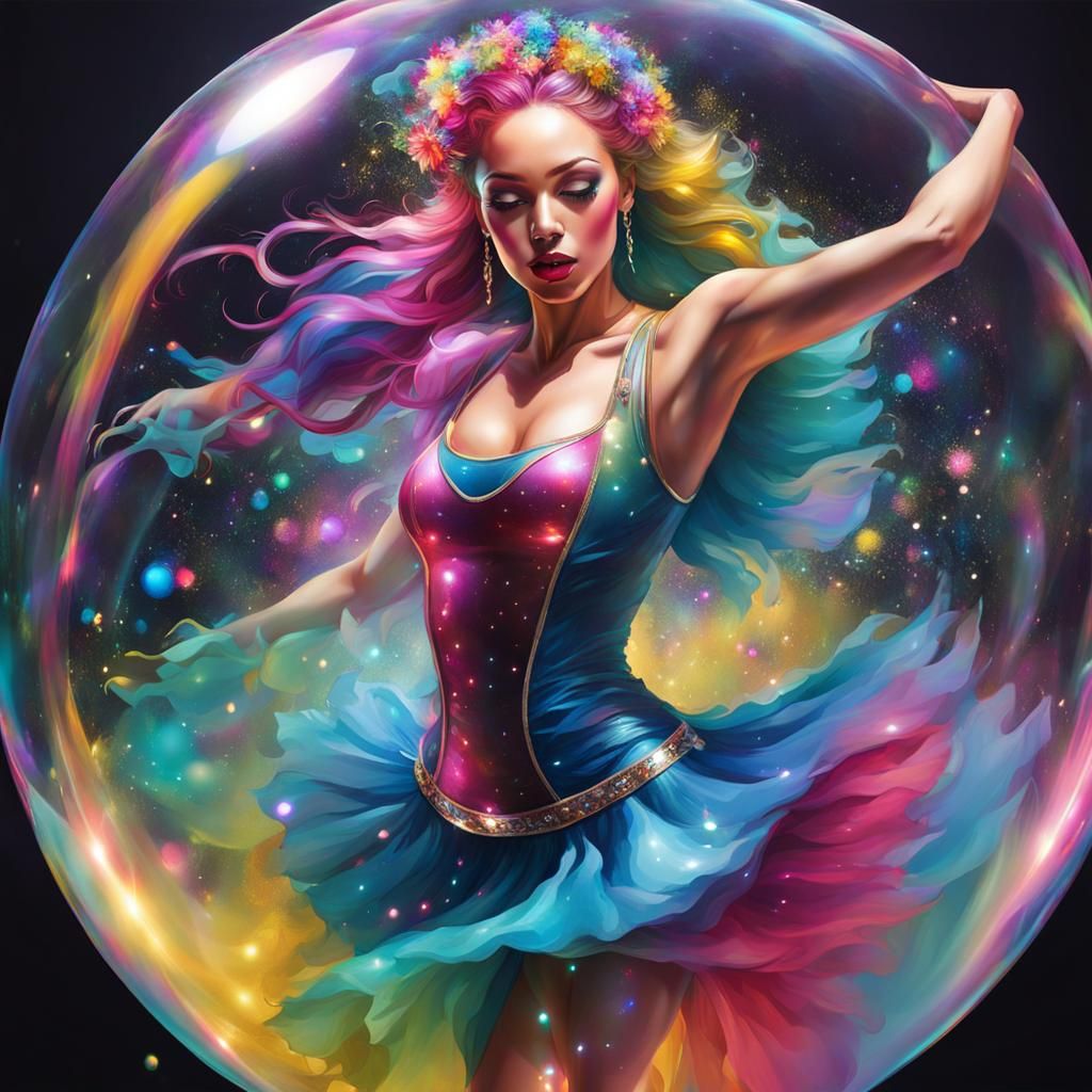 Girl Dancing in a Bubble: Colorful Street Art