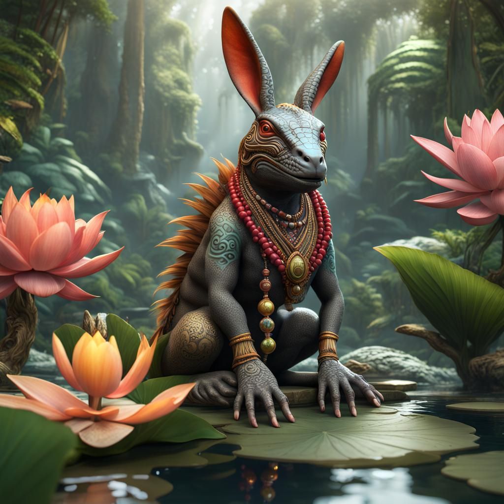Iguana Bunny in Māori Tribal Style