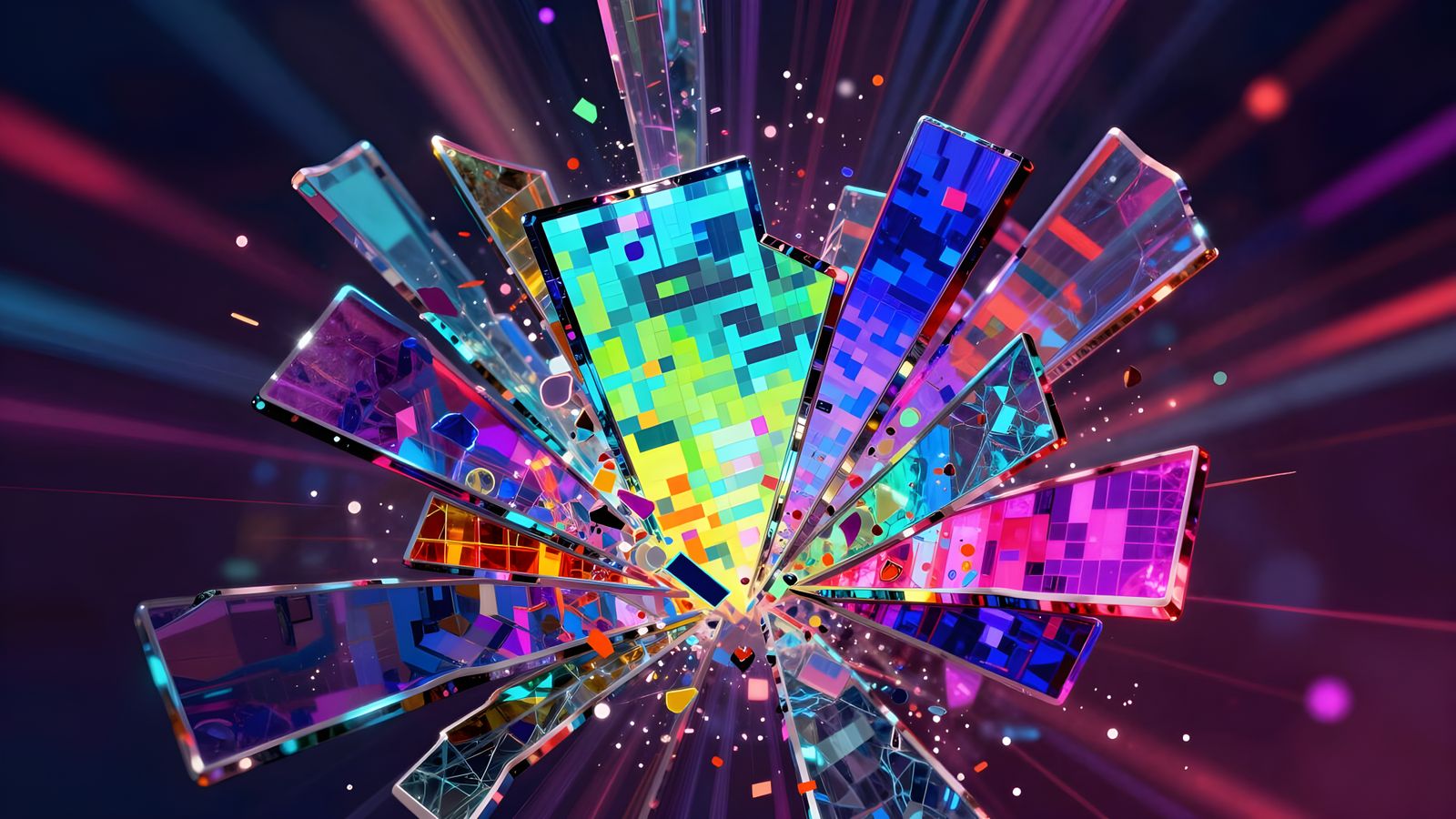 Shattered Glass Explosion in Synthwave Neon Style