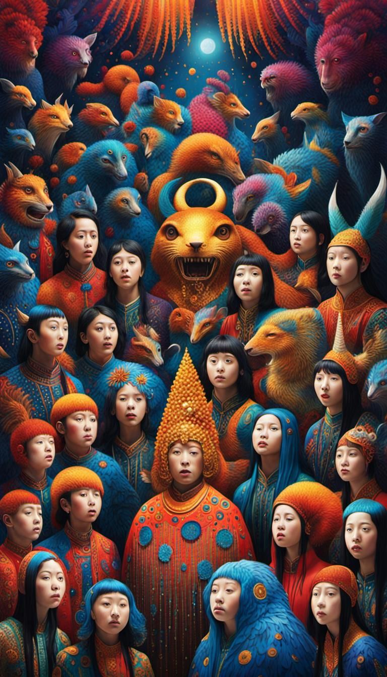 Mythical Creatures Choir Festival in Gouache Style