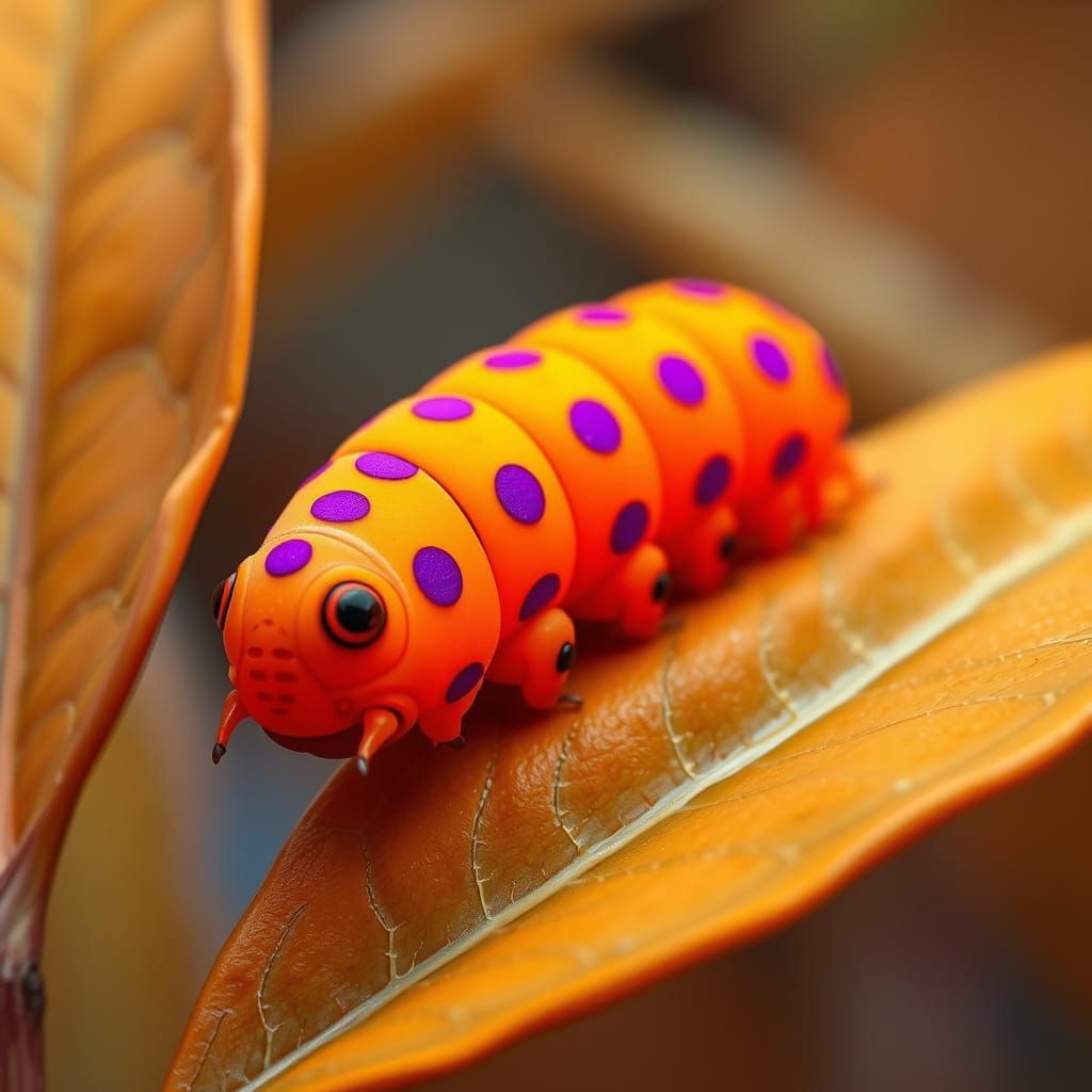 Vibrant Caterpillar Amidst Orange Leaves in Hyper-Realistic ...