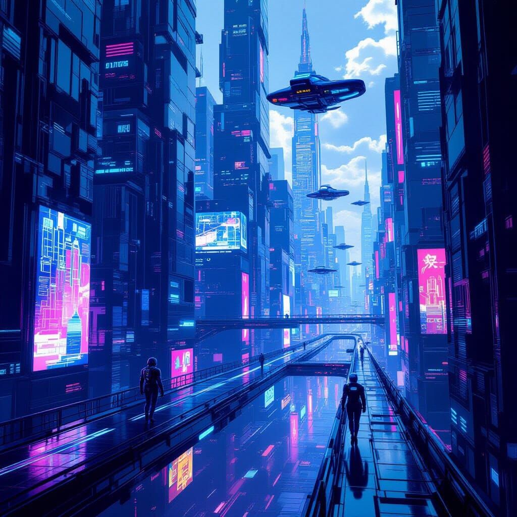 Futuristic Cyberpunk Cityscape 2100 with Flying Cars