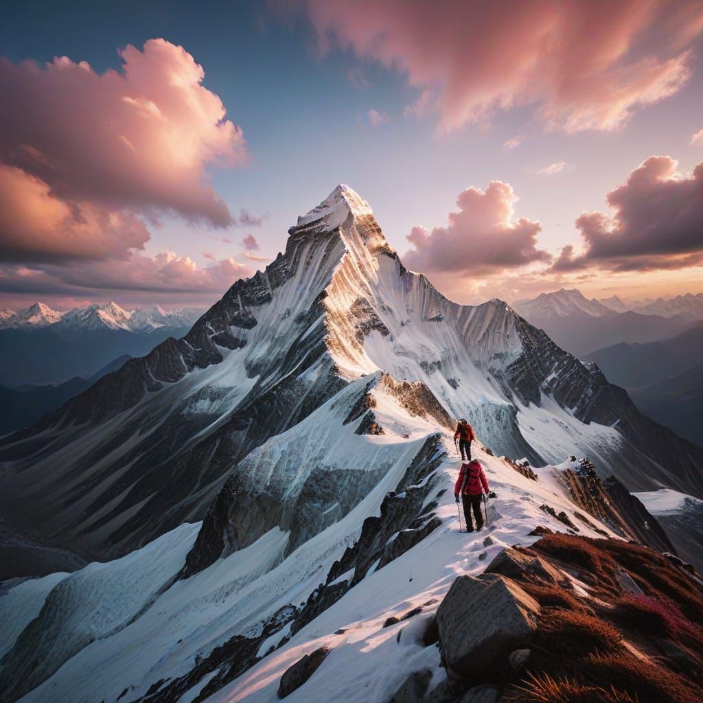 Climbers on Ama Dablam in Oil Painting Style