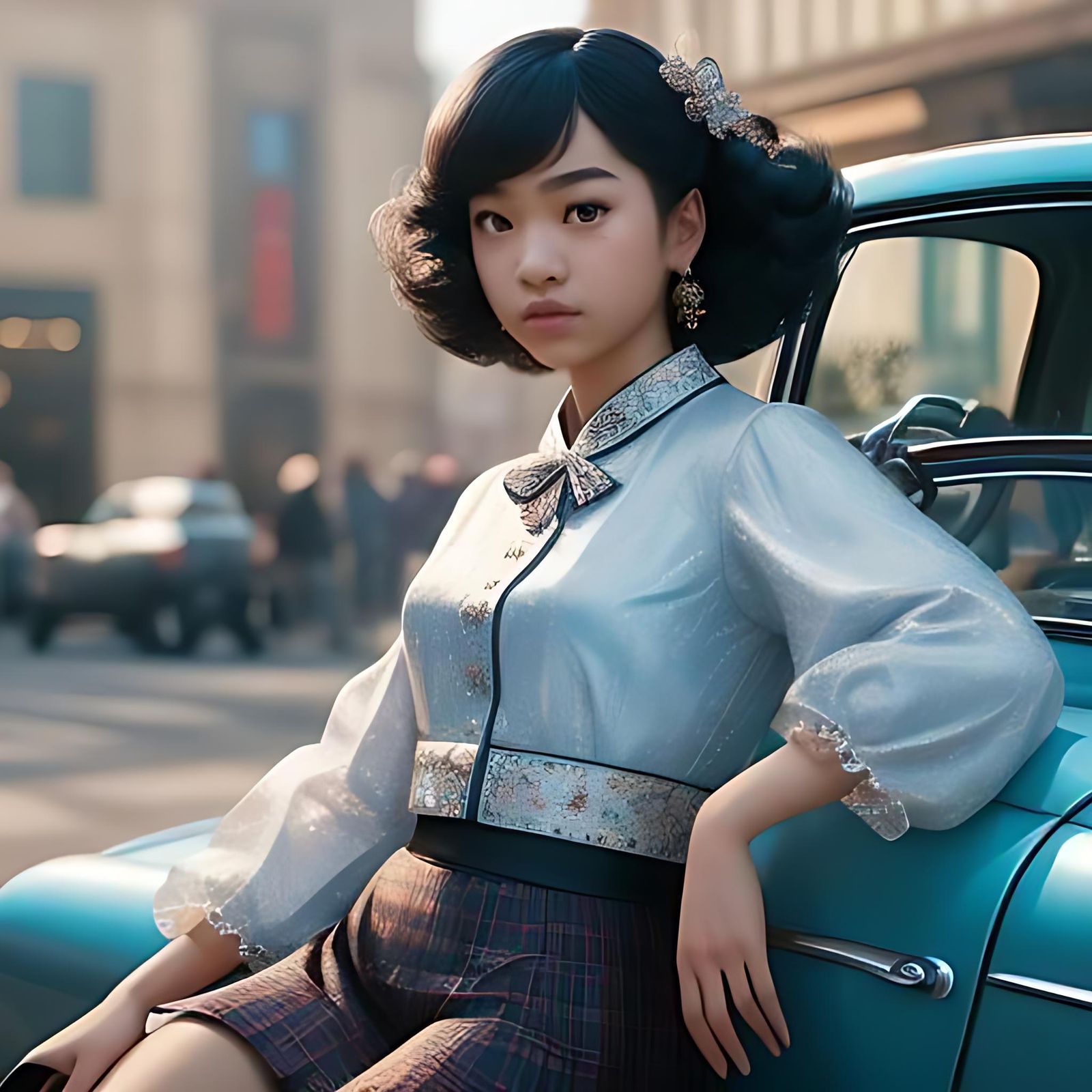 1950s Style Asian Teen Digital Art Portrait