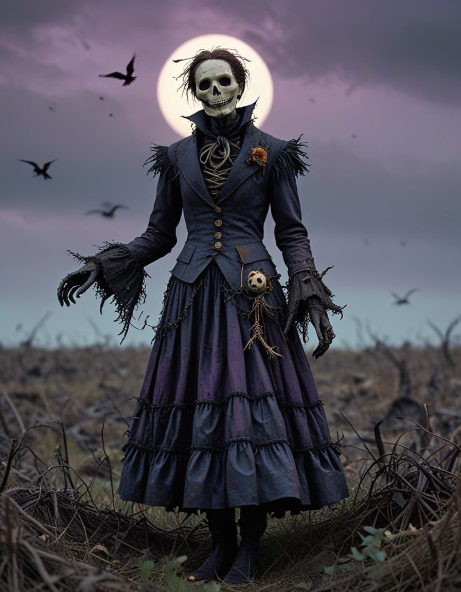 Eerie Scarecrow in Twilight, Gothic Art Style