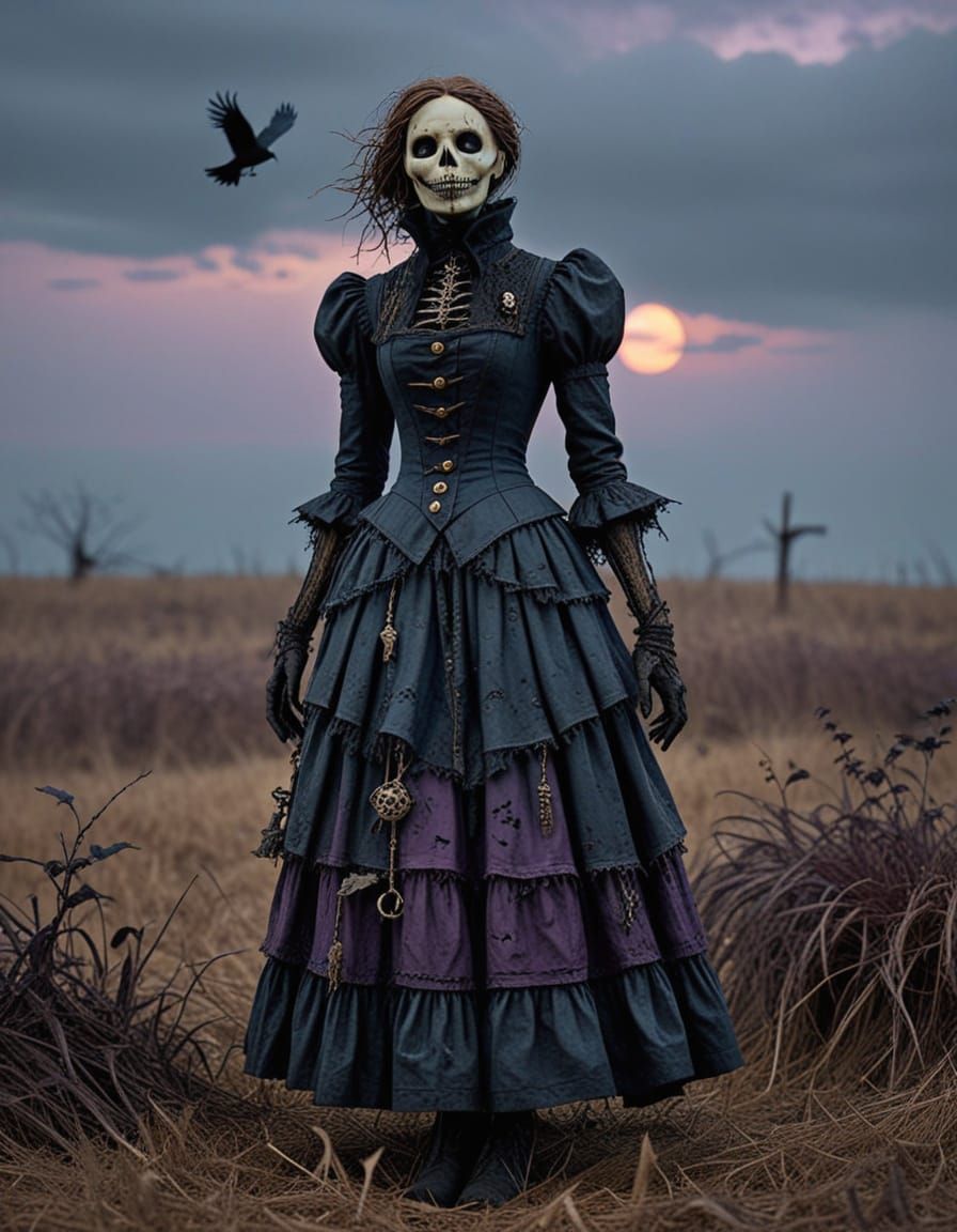 Eerie Scarecrow in Gothic Twilight, Tim Burton Style