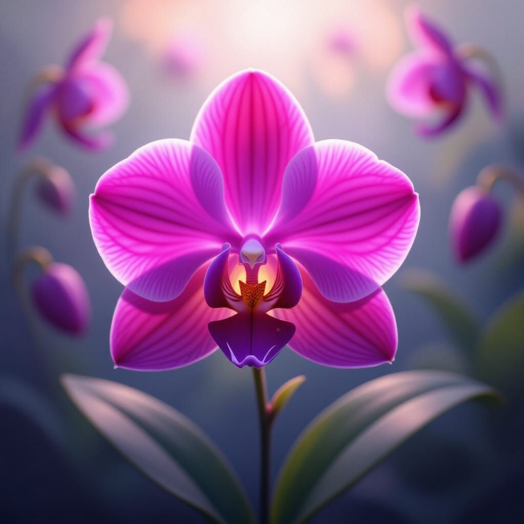 Radiant Magenta Orchid in Luminous Oil Painting Style