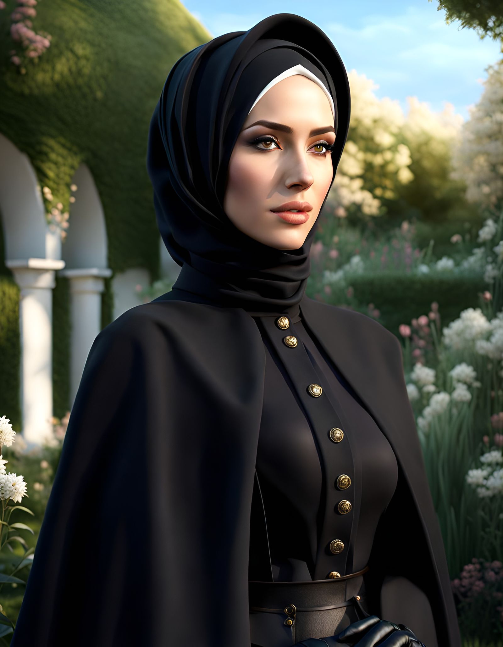 Victorian Hijabi in a Garden: Digital Art Portrait
