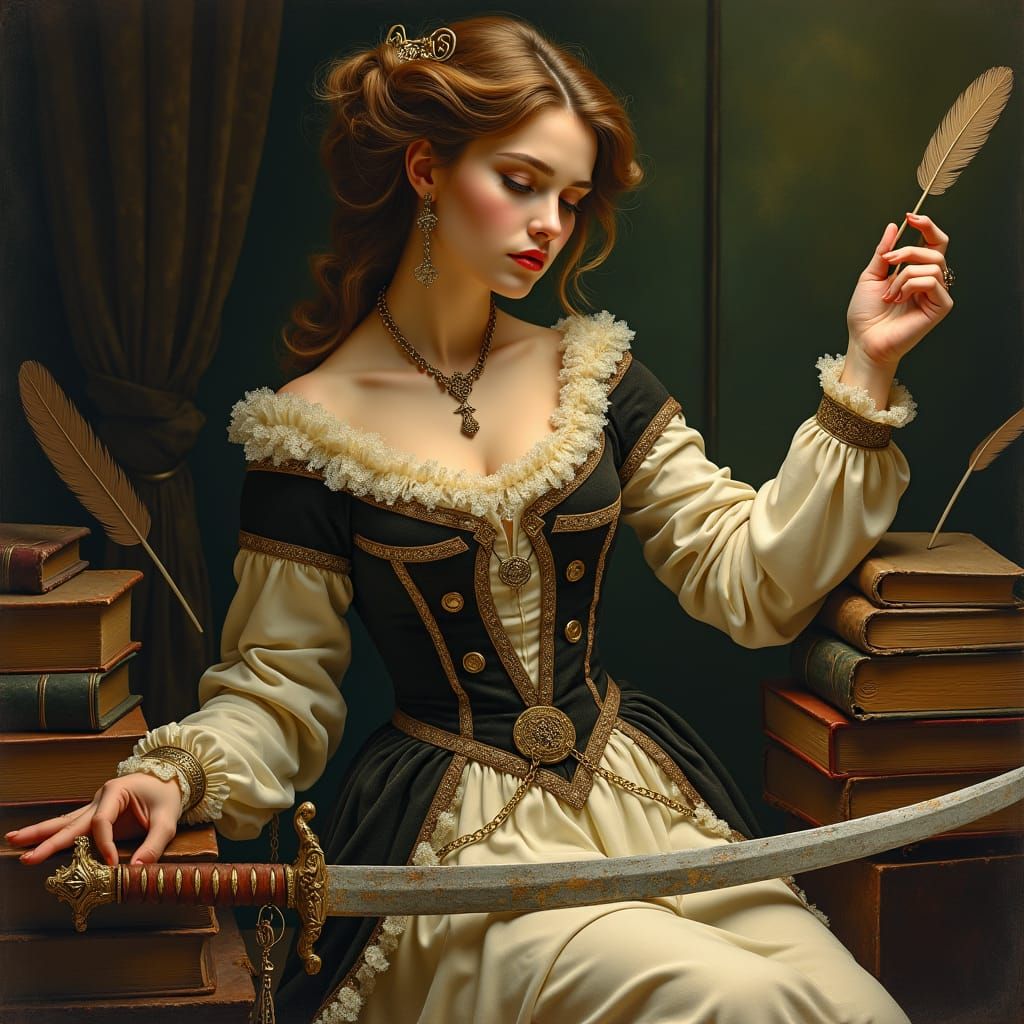 Victorian Woman with Pen and Broken Sword