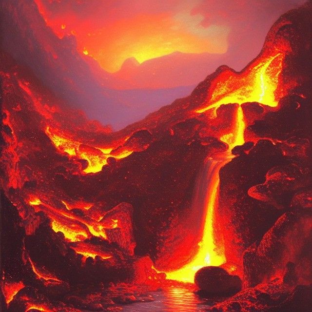 Bubbling Magma Waterfall in Art Nouveau Style