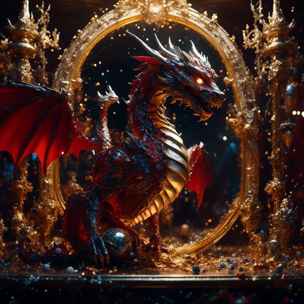 Adorable Dragon Sees Reflection in Mirror