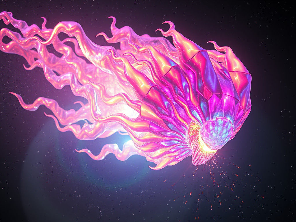 Iridescent Alien Composed of Multicolored Flames