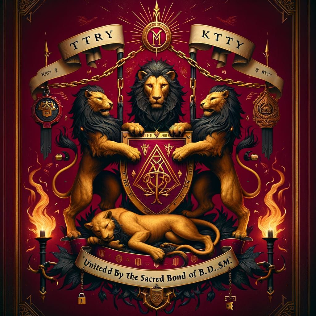 Fantasy Coat of Arms with Golden Banner and Peaceful Lions