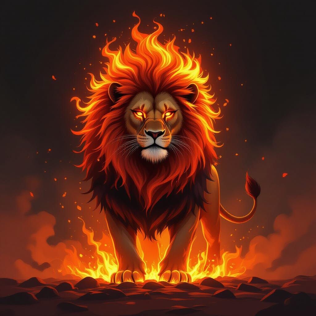 Majestic Lion Made of Swirling Fire