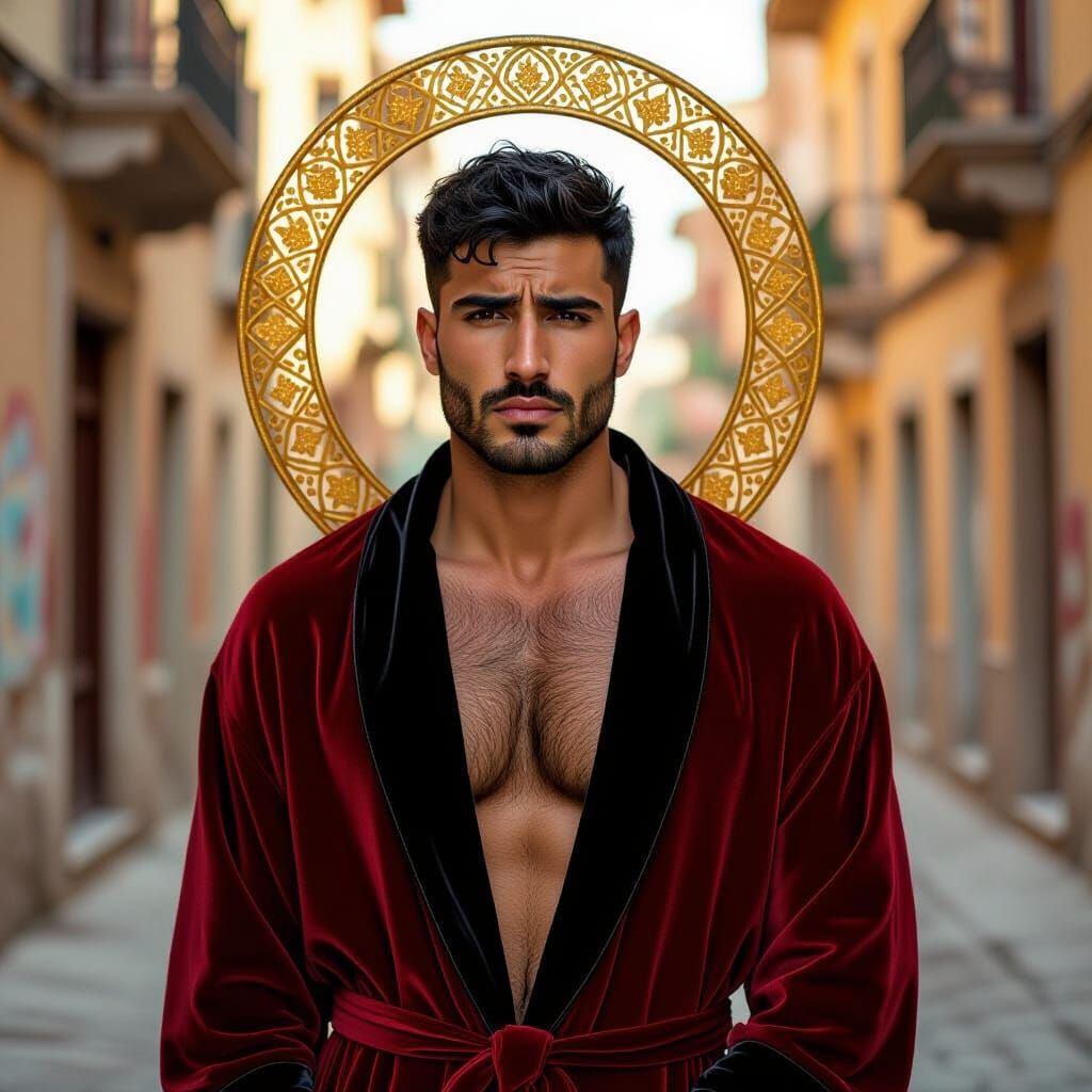 Anguished Man in Velvet Robe, Golden Lighting