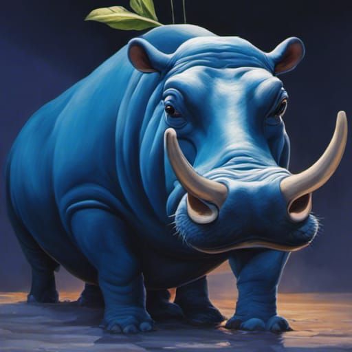 Blue Hippopotamus in Pixar-style 3D Digital Art