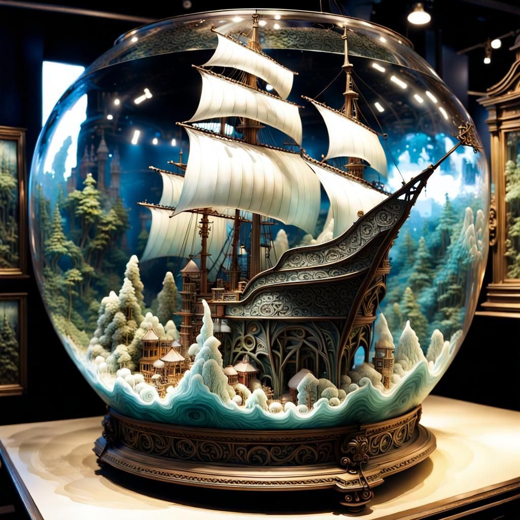 A ship inside an aquarium