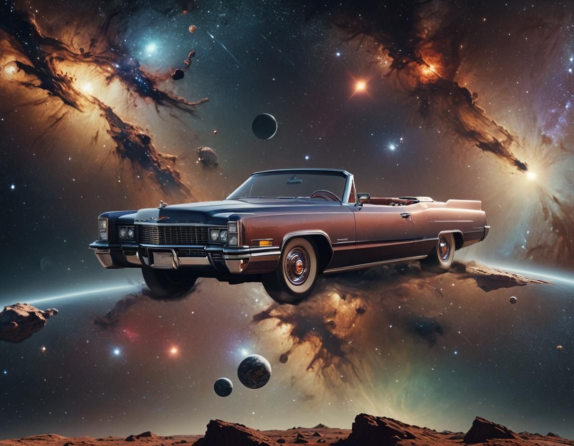 Cadillac El Dorado convertible floating in deep space