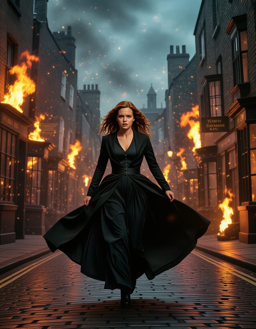 Hermione Running Through Burning Diagon Alley