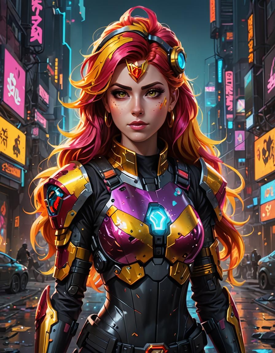 Sunset Shimmer in Cyberpunk Armor Portrait