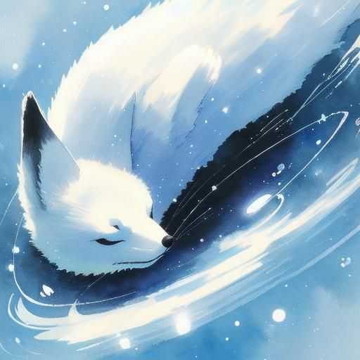 Chubby Arctic Fox Rolling: Watercolor Digital Art