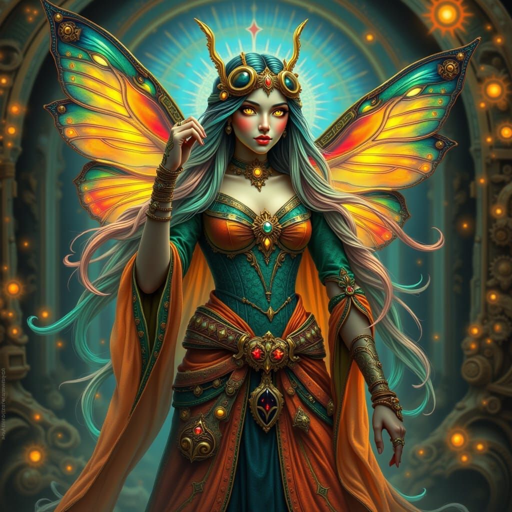 Steampunk Butterfly Confused in Workshop with Gears