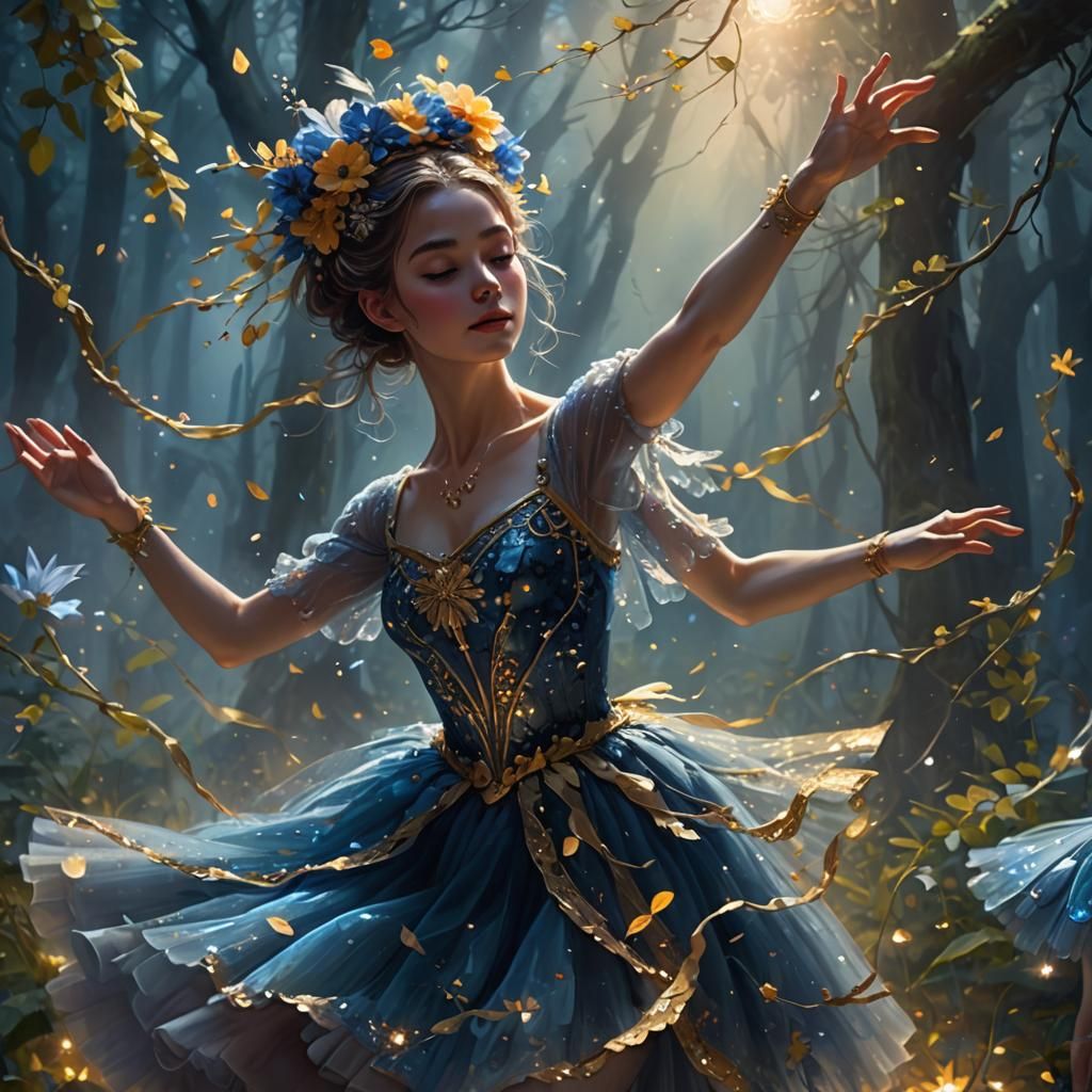 Ballerina in Misty Forest: Digital Concept Art