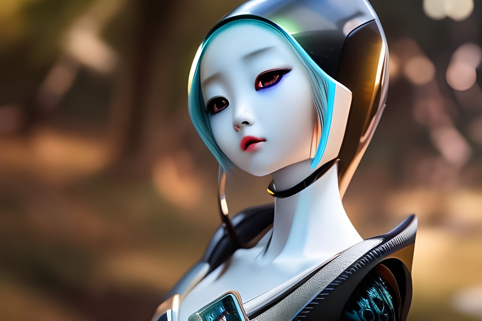 Sad Asian Robot AI Girl Portrait in Deep Color