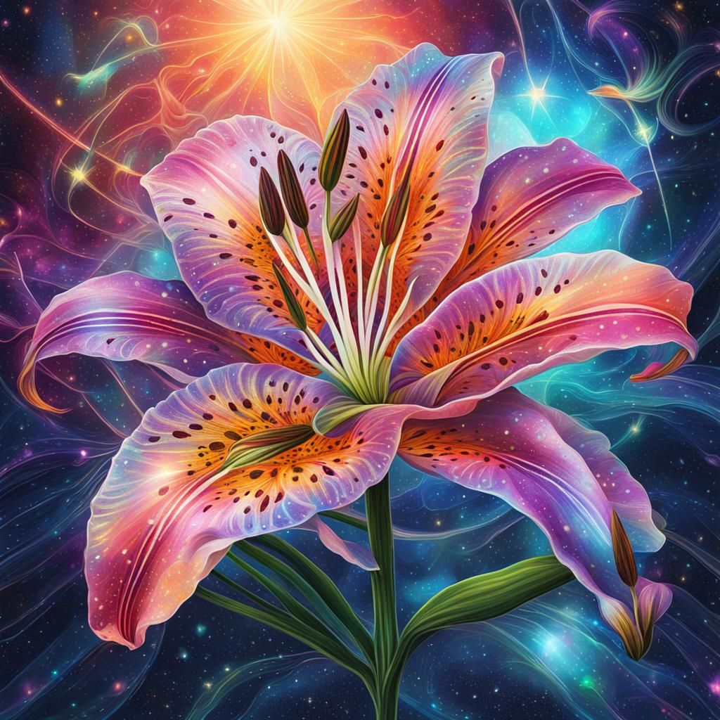 Astral Lily Flower in Holographic Illustration